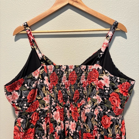 Torrid Tie Front Dress Black Red Floral Fit & Flare Pockets Size 2X 18/20 - Picture 9 of 10